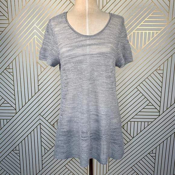 Eileen Fisher Gray Short Sleeve‎ Linen Sweater Top - Picture 1 of 8